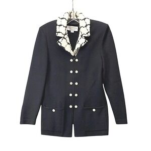 St. John Evening Women's 2 Embroidered Knit Jacket Black Full Zip Designer